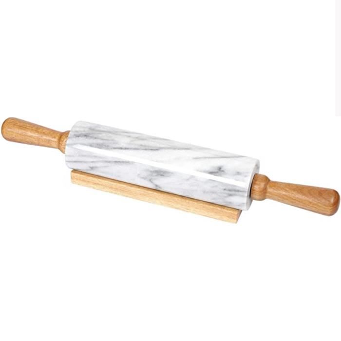 Rouleau à Pâtisserie en Marbre avec Ensemble de Base de PoignéE de Baril en Bois pour la Cuisson