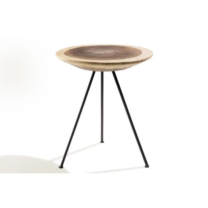 Coffee Bout De Canape Rond En Bois Massif Et Pieds En Metal