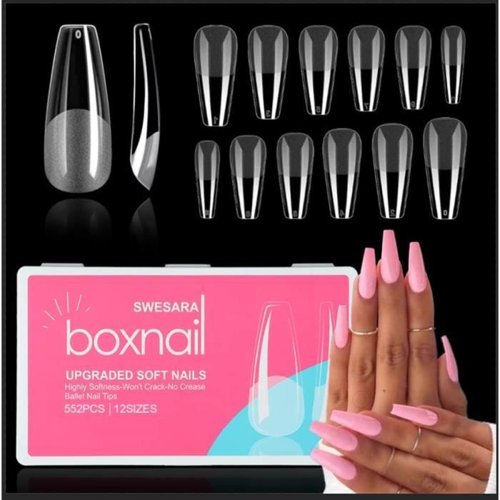 Kit Faux Ongles 12 Capsules - Prêt à Poser Naturel Avec Paillettes Glitter - Pro + Colle - Neuf Sous Emballage