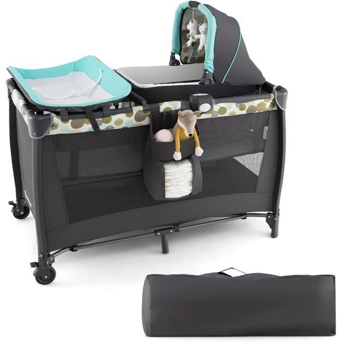 Lit Parapluie Pliable 6 En 1 GOPLUS - Avec Table à Langer, Couffin, Jouets, Boîte à Musique - Pour Bébé 0-36 Mois - Capacité 15 Kg - 5