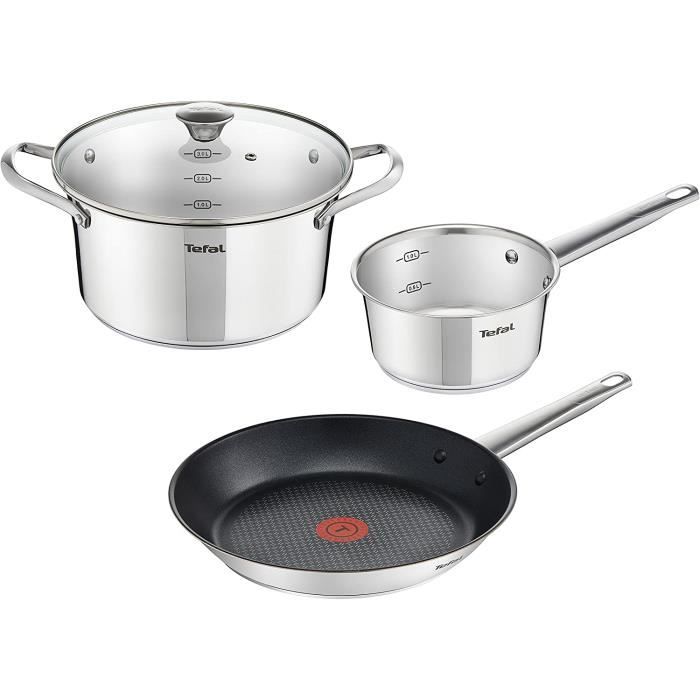 Tefal Simpleo B815S4 Lot de 4 casseroles et poeles, (20, 16 et 28 cm), en Acier Inoxydable, Noires