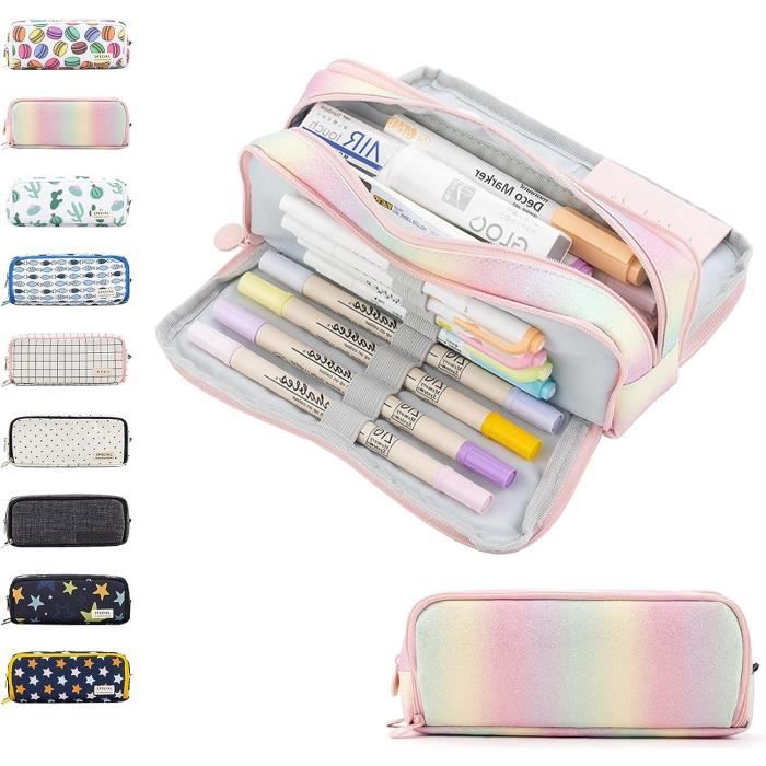 MLPKOI Trousse Scolaire, Trousse Pliable Grande Capacité, Portable Sac à Crayons école Papeterie Organisateur Pour Fourniture Scolaire Et De Bureau, Rose