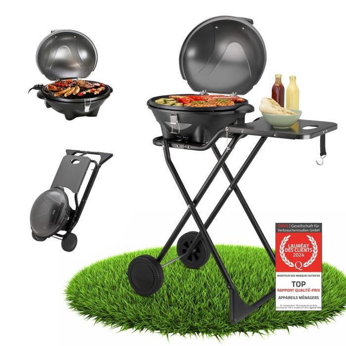 Barbecue sur pieds electrique gril de table pliable 2400W avec roulettes - pour balcon avec roulettes pliable