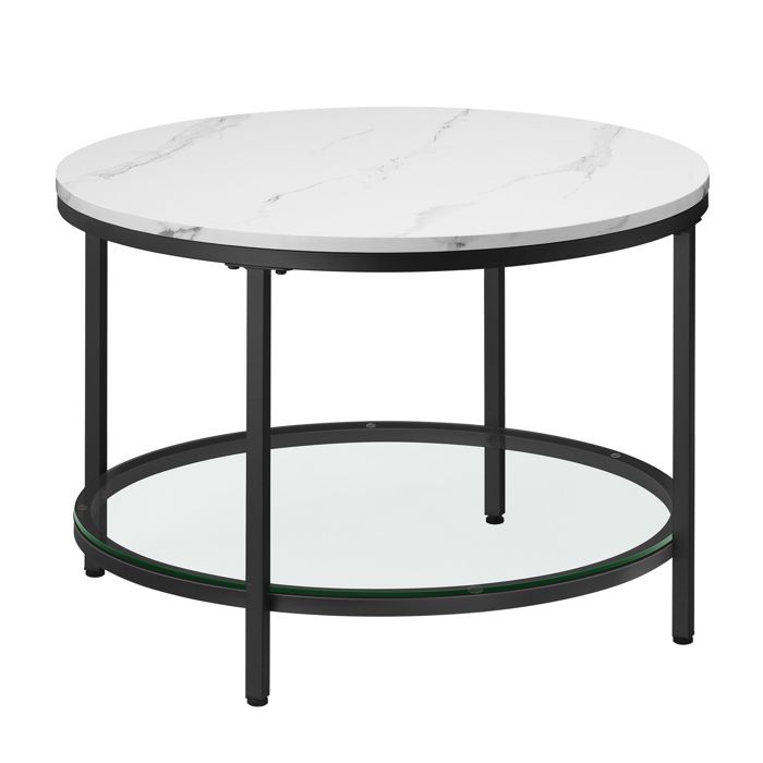 Table Basse - VASAGLE - Façon Marbre - Support en Verre Trempé - Facile à Assembler