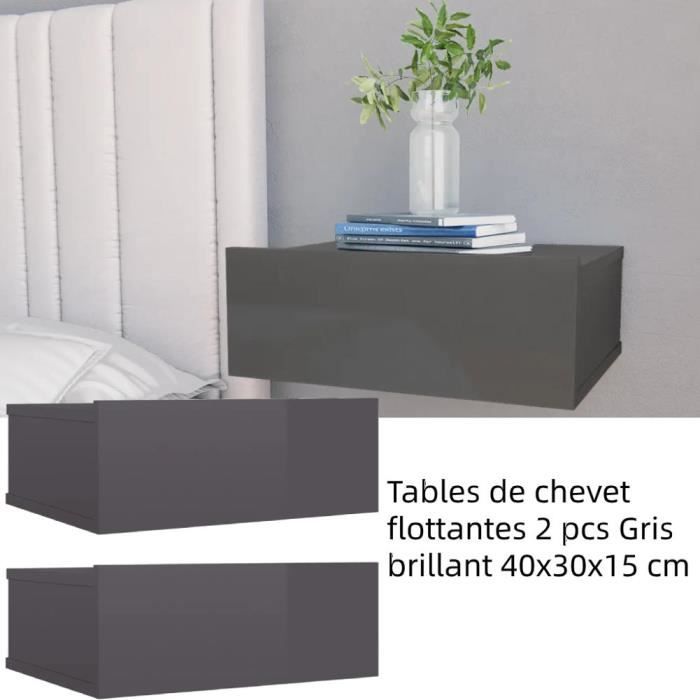 GES Tables de chevet flottantes 2 pcs Gris brillant Avec un tiroir ...