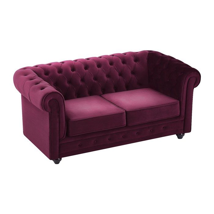 Canapé 2 places velours pourpre CHESTERFIELD