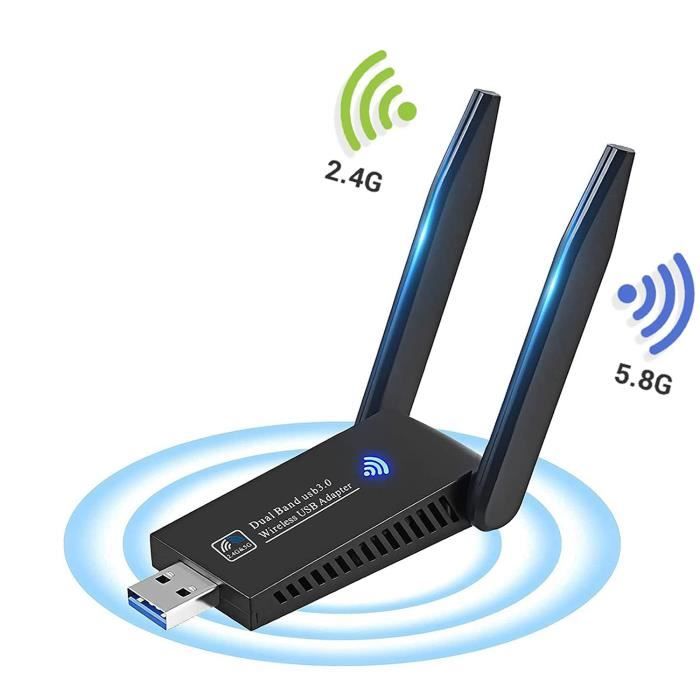 Clé WiFi Puissante, ZAMUS Cle WiFi AC1300 Mbps Adaptateur WiFi USB 3.0  Double Dande 2.4G/5GHz Antenne à Gain Élevé 5dBi Pour PC - Cdiscount  Informatique