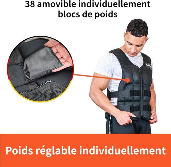 Gilet Lesté PACEARTH 15.7 LBS - Noir - Réglable Avec Bande Réfléchissante