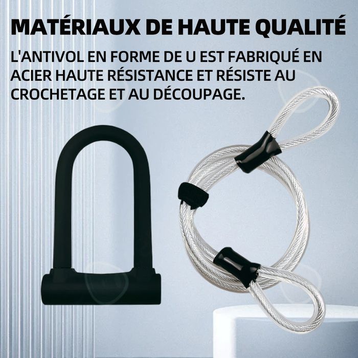 Antivol Vélo En U Avec Câble - Acier Trempé, Résistance Sold Secure Silver, Noir, Neuf