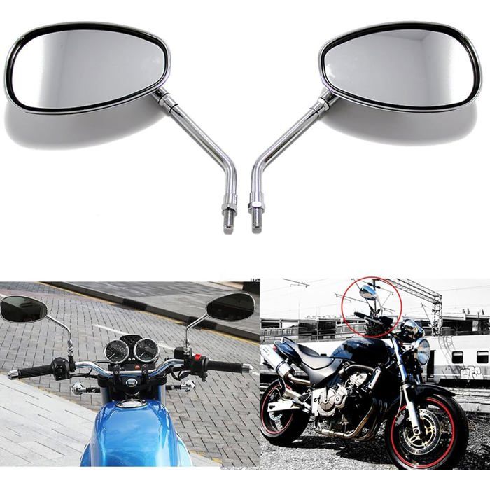 Rétroviseurs Moto Chromés M10 - Universels, Réglables 360°, Pour Honda, Suzuki, Kawasaki, Scooters - Taille 5,6 Pouces