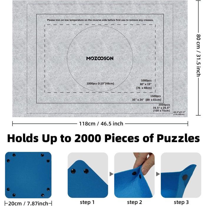 Tapis Puzzle 1500 Pièces Avec Tri Tapis De Rangement Pour Puzzles Jusqu'à 1500 Pièces - Avec 8 Plateaux De Tri, Sac Et Bandes, Violet Tapis Feutre Roulable Rangement