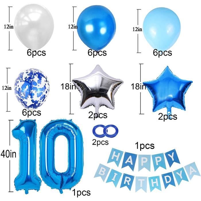 10 Anniversaire Garçon Ballon, 10 ère Happy Birthday Balloons, Ballons  Anniversaire 10 an Bleu, Ballon 10 Ans Garçon, Bleu Bal[176] - Cdiscount  Maison