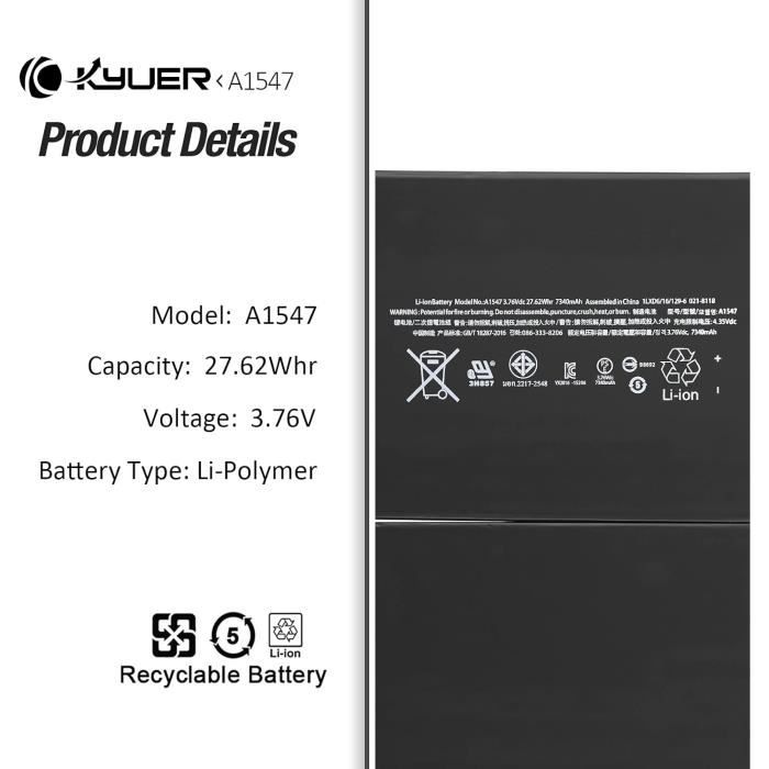 Batterie de Rechange Li-polymère A1547 pour Apple iPad Air 2 iPad