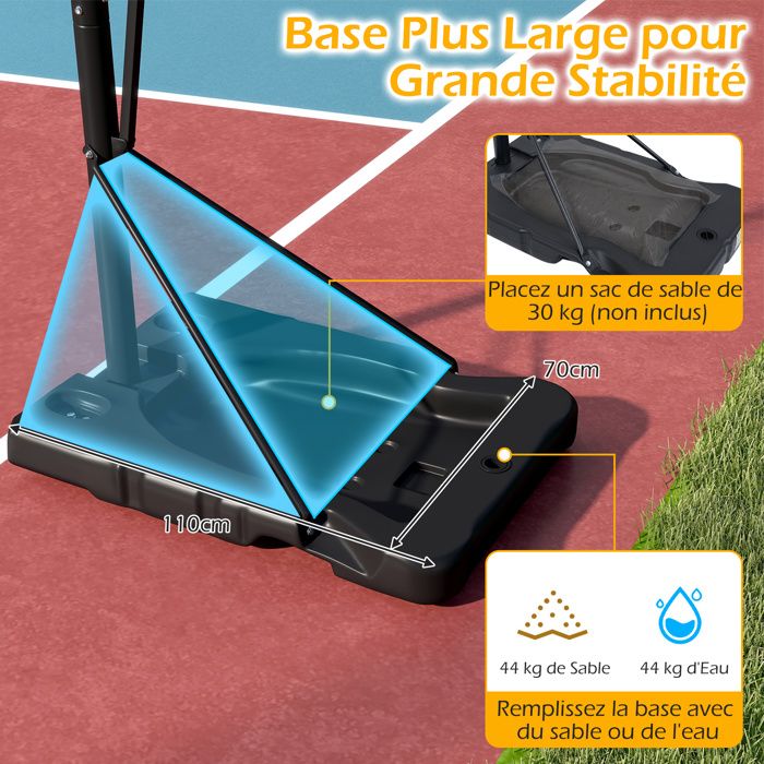 COSTWAY Panier de Basketball sur Pieds Hauteur Réglable 1,55 à 3,1 m, Support de Basketball Portable avec Panneau Arrière en Pet Basket-Ball et Pompe COSTWAY Panier de Basketball sur Pieds Hauteur Réglable 1,55 à 3,1 m, Support de Basketball Portable avec Panneau Arrière en Pet Basket-Ball et Pompe