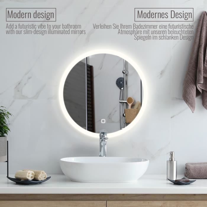 kleankin Miroir de salle de bain LED miroir mural miroir rond