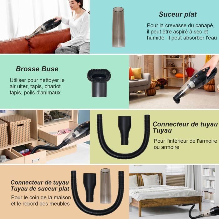 Aspirateur à Main, Aspirateur à Main Sans Fil avec Aspiration Puissante de 29000 Pa & Taille Portable pour Nettoyage des Poils d'Animaux de Voiture Maison Bureau, Charge Rapide