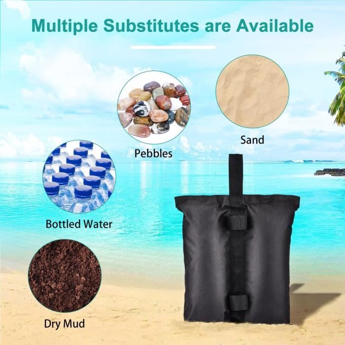 4 PCS Sac De Poids Robuste à Double Couture, Poids De Jambe Pour Auvent Depliant Tente Lestee Sac De Sable Sac Exterieur Noir 95040213