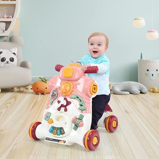 GOPLUS Trotteur Bébé Fille Garçon 6-36 mois Multifonctionnel, Trotteur Bébé  Évolutif 3-en-1 Minicar avec Panneau Intelligent, Musique et Lumière, 4