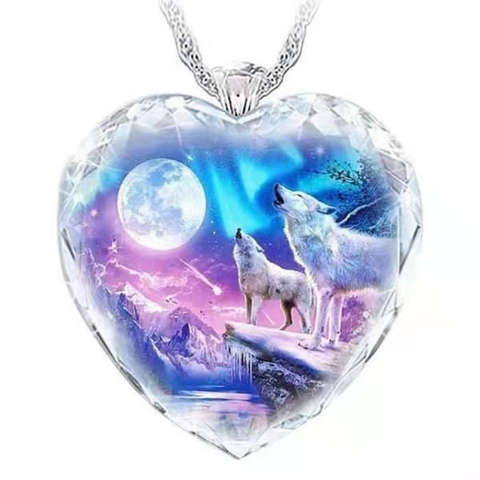 JewelryWe Collier Homme Double tête de Loup dominateur rétro en Forme de Coeur Pendentif Noeud Celtique Irlandais en Acier Inoxydable, Acier inoxydable, sans_pierre