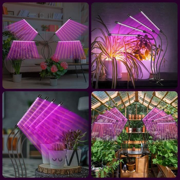 Lampe Horticole Led, Nouvelle 80 LEDs 4 Heads Lampe pour Plantes, Lampe  Plante Interieur avec 9 niveaux de gradation et minuterie : :  Jardin