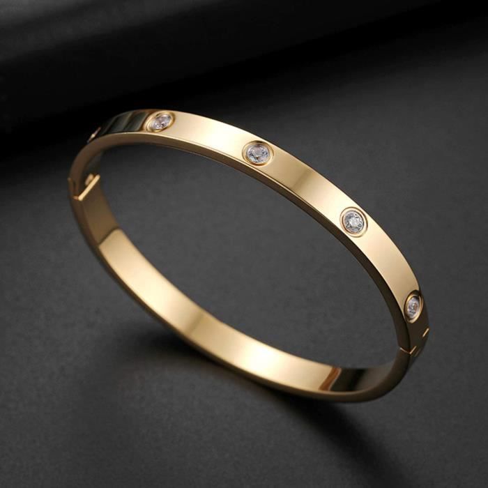 Bracelet Femme Manchette Fleurs Zircon Pierre Verte - Acier Inoxydable - Neuf