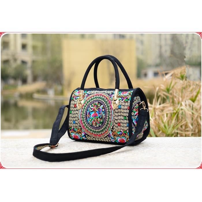 Sacs a main Shopping broderie Vintage all match femmes joli sac a bandouliere brode Floral pour femme en forme de baril Cdiscount Bagagerie Maroquinerie