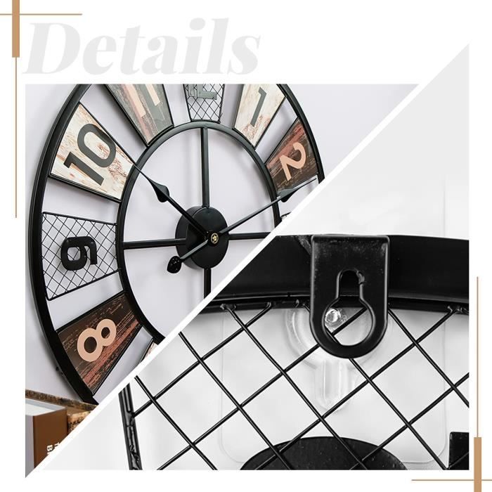 Tulup Horloge diamètre 25cm Murale Aiguilles Noires Décoration en Bois