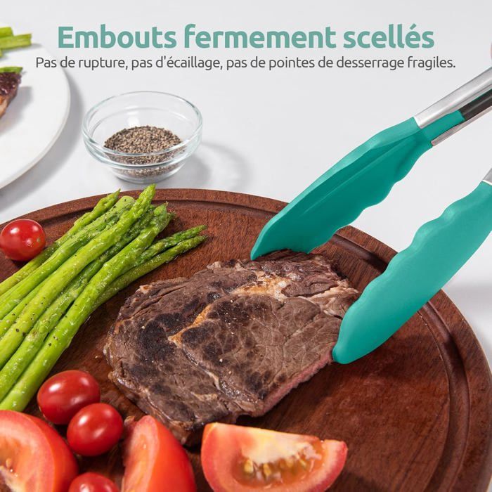 Pinces De Cuisine En Silicone Antiadhésives - Pour Pâtes, Steak, Légumes, BBQ, Poignées Ergonomiques Et Résistantes à La Chaleur
