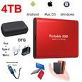 Disque Dur Externe Mini SSD Portable 4TB 4To Stockage Rouge avec OTG + Étui Housse Sac de Protection-0