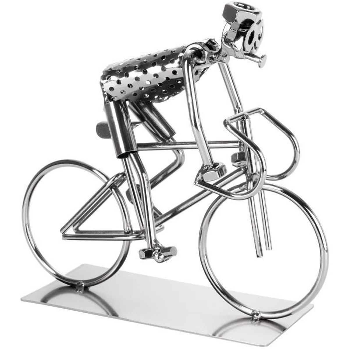 Figurine Cycliste BRUBAKER - Métal Fait Main - Écrous Et Vis - Décoration Originale - 18,5cm