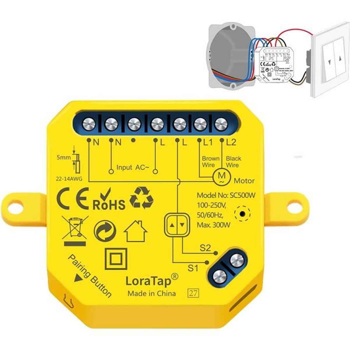 LoraTap Set Di 2 Prese Radiocomandate 868MHz + Telecomando – Interruttori Wireless Con Memoria, Fino A 2200W – Domotica Fai Da Te