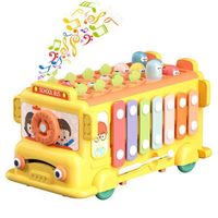 Jeux d'Éveil Bébé,Jouet Musical Bébé Bus avec Cube Musique Lumière,   Jouet éducatif pour Petite Enfance, (Jaune)