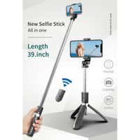 L02 Perche Selfie Trépied Bluetooth universel, Selfie Stick Trépied Monopode et Télécommande Réglable portable selfie artefact noir