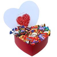 Boite Gros cœur et son assortiment de 80 mini chocolats Toblerone, Milka, Daim et Célébrations - Idéal pour la fête des Mères