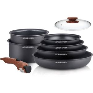 Batterie de Cuisine Professionnelle Arthur Martin - 8 Pièces en Aluminium à Poignées Bois, Pour Tous Feux Dont Induction