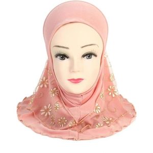 ECHARPE - FOULARD Enfants Enfants Musulman Petite Fille Hijab Avec Motif De Fleurs En Dentelle Écharpe Islamique Châles Extensible 56Cm 7-11 A[u14889]