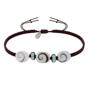 LES POULETTES BIJOUX - Bracelet Mesh Eye of Saint Lucia and Small Opaque Pearls, Textile : Stéphanie Ducauroix