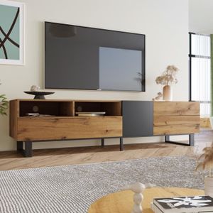 MEUBLE TV Meuble TV moderne , Banc TV moderne à grain de bois, 2 Portes 2 tiroir, 180 x 38 x 50 cm, style industriel
