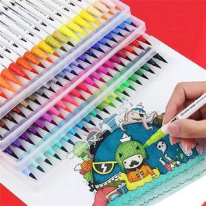 Stylo à pointe en feutre professionnel 12/60/100 couleurs,marqueur d'art  pour dessin,peinture,ensemble de pinceaux de coloriage à l'eau,ensemble de  stylos à double pointe pou - Type QB-60 color