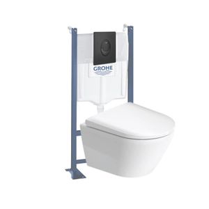 WC - TOILETTES Pack WC suspendu sans bride compact DURAVIT D-Neo + bâti support GROHE Rapid SL Projet + abattant + plaque noir mat