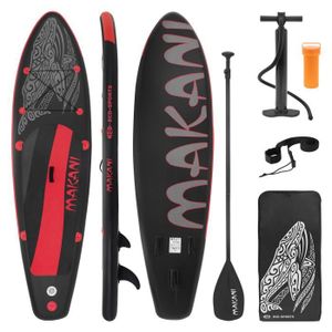 STAND UP PADDLE ECD Germany Stand Up Paddle Board Gonflable Makani | 320 x 82 x 15 cm | jusqu'à 120 kg | PVC | Noir-Rouge | Pompe à Air Pagaie Sac d