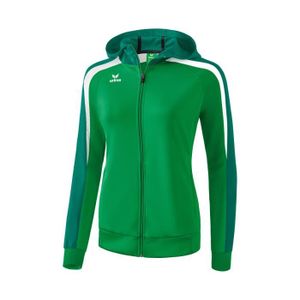 VESTE DE SPORT Veste d'entraînement femme Erima Liga 2.0 - Vert/Blanc - Coupe cintrée - Col haut avec capuche