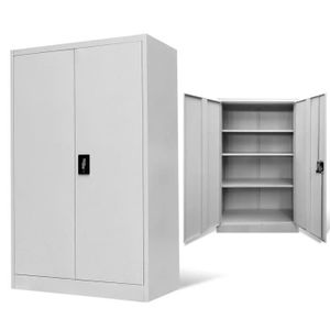 Armoire De Bureau Meuble De Classement Avec 2 Portes Et 3 Etageres