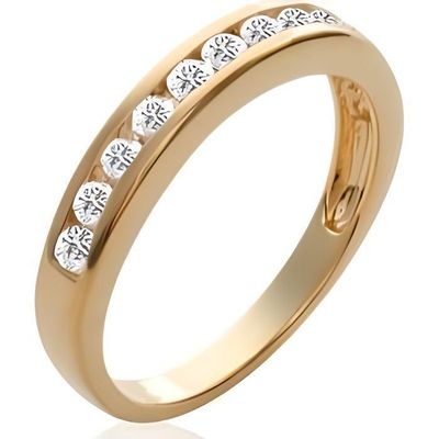 Bague Alliance Solitaire 2 En 1 Sertie Diamant Cz, Plaquée Or 18K 5 Microns, Taille 50, Femme