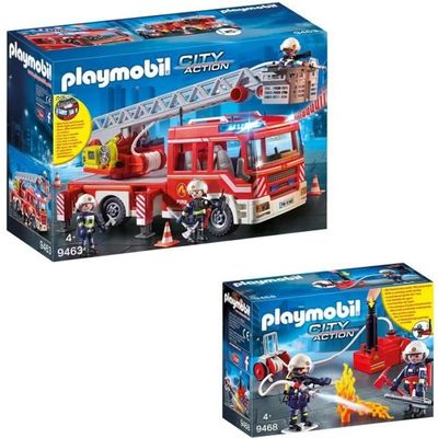 PLAYMOBIL - Pack Les Pompiers - 9462 Caserne de pompiers avec hélicoptère +  9464 Fourgon d'intervention - Cdiscount Jeux - Jouets