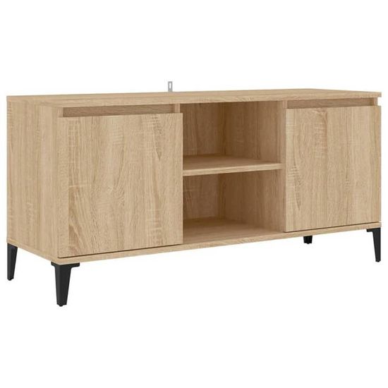 HOMEELIKE Meuble TV En Acier - 105x35x50 Cm, Couleur Orange, 2 Portes + Étagère, Gestion Câbles