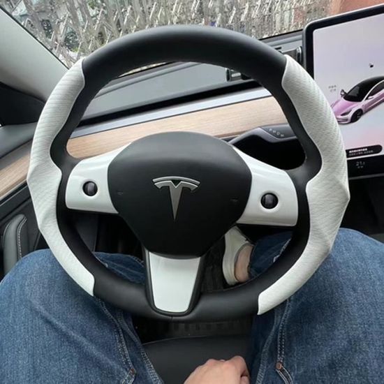 Couvre volant,housse de volant de voiture en cuir noir et blanc,accessoires  pour Tesla Model 3 2017 2018 2019- A style[E24] - Cdiscount Auto