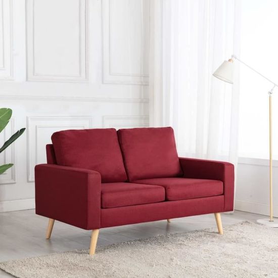 Canapé d'angle scandinave 2 places rouge bordeaux - Confortable et fixe - Moderne