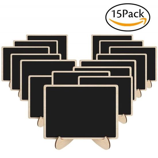 Lot De 15 Mini Ardoises Avec Chevalets - 3 Formes En Bois - Pour Buffet, Mariage, étiquettes - Avec 2 Feutres Craie - 7