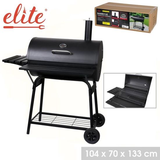 "ELITE" BARBECUE AVEC CHEMINEE ET 2 ETAGERES 104X70X133CM Cdiscount